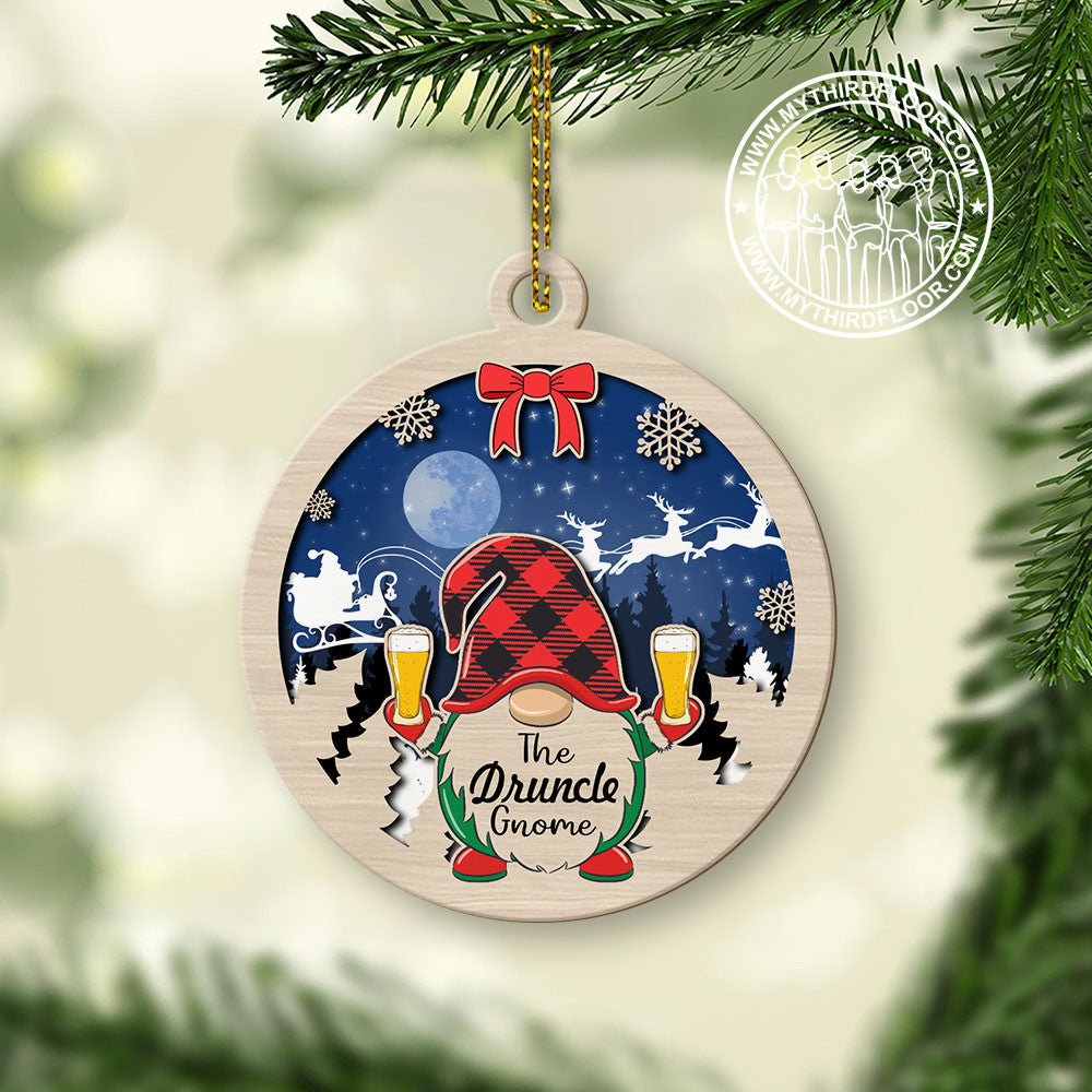 litzzy The Druncle Gnome Christmas Gift 2 Layered Wooden Ornament Ornament   