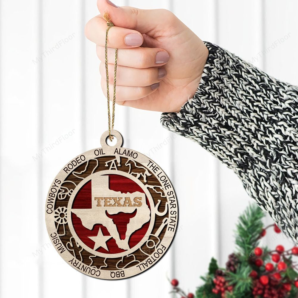 litzzy Texas State Christmas Gift 2 Layered Wooden Ornament Ornament   