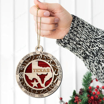 litzzy Texas State Christmas Gift 2 Layered Wooden Ornament Ornament   