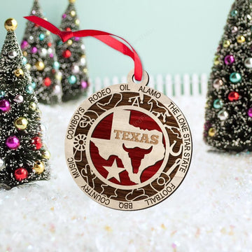 litzzy Texas State Christmas Gift 2 Layered Wooden Ornament Ornament   