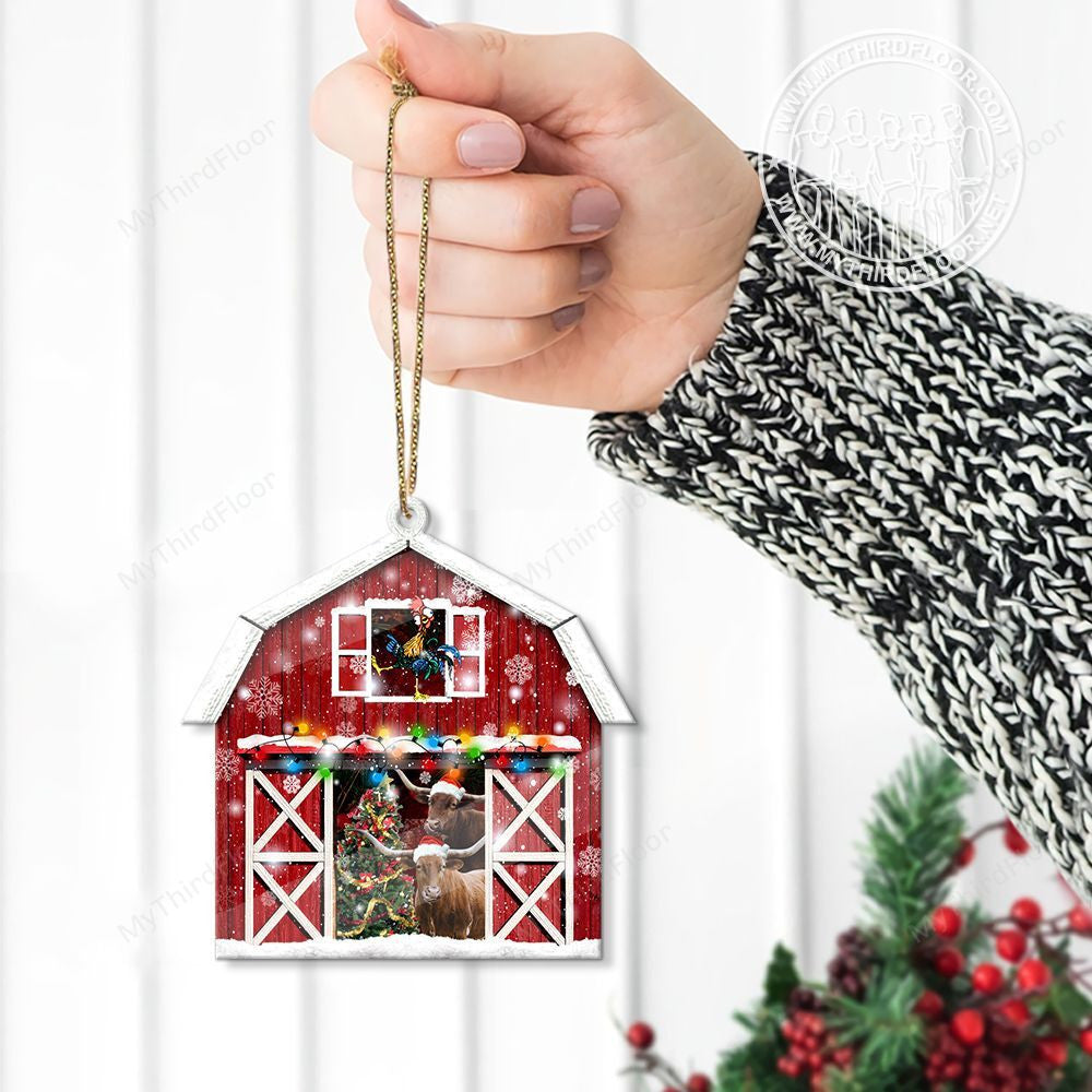 litzzy TX Longhorn Catte Lovers Christmas Gift Red Barn Custom Shape Acrylic Ornament Ornament   