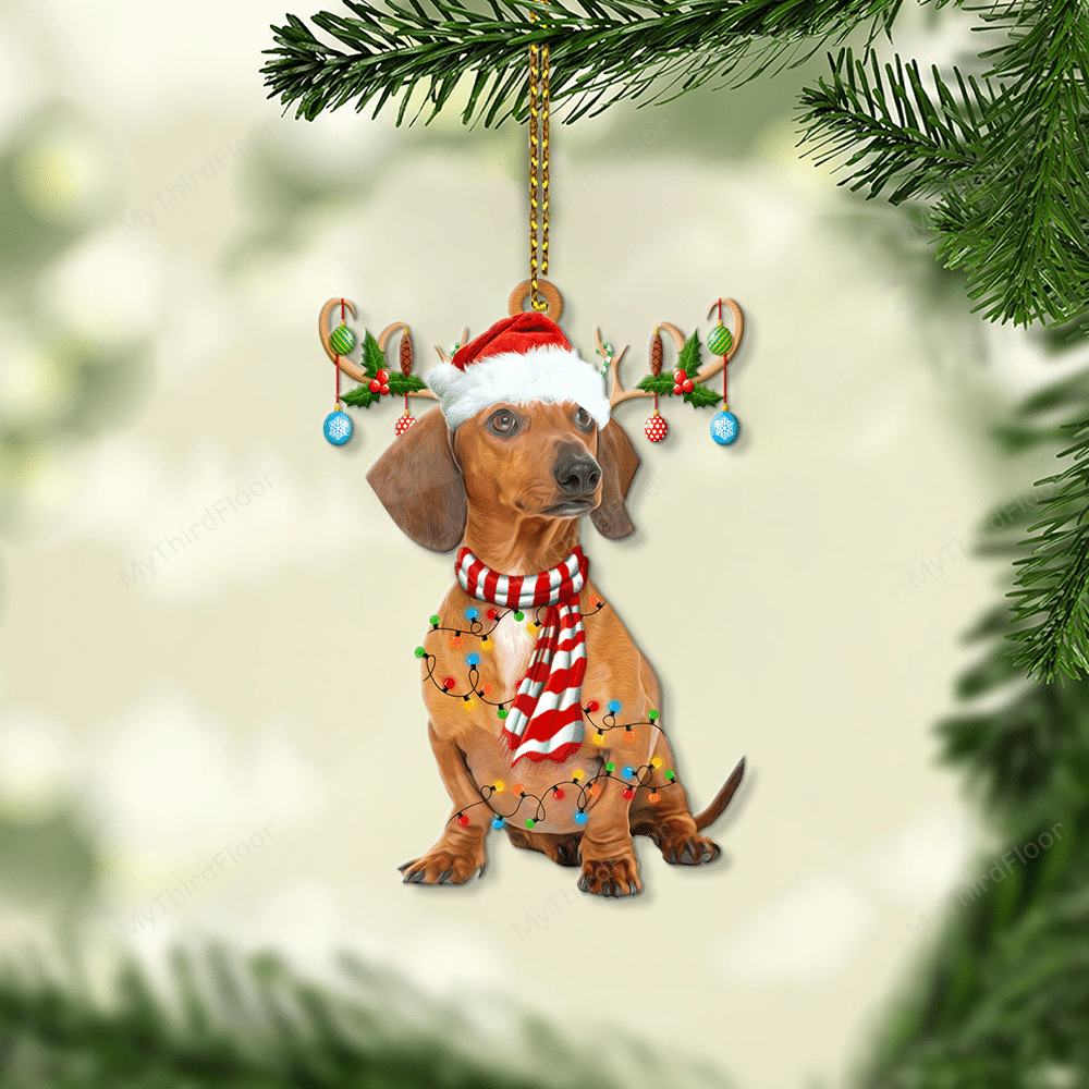 litzzy Dachshund Dog Lovers Christmas Gift Santa Hat Custom Shape Acrylic Ornament Ornament   