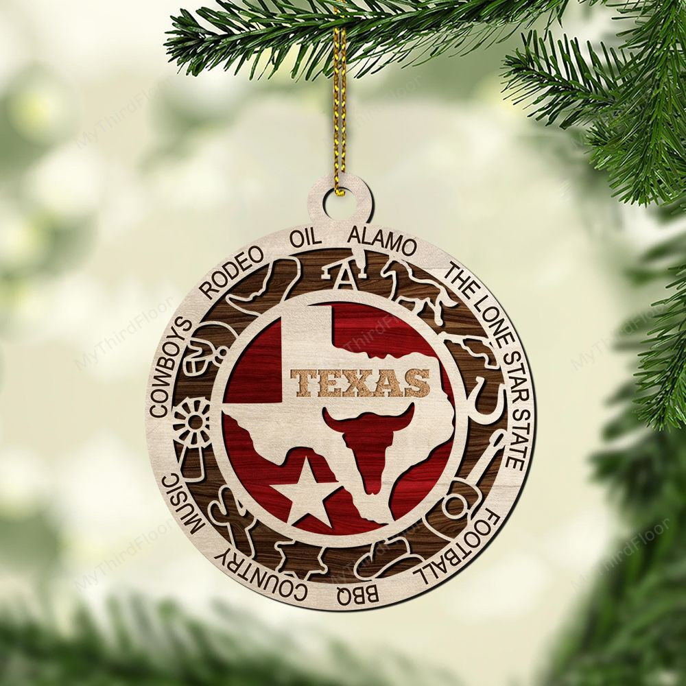litzzy Texas State Christmas Gift 2 Layered Wooden Ornament Ornament   