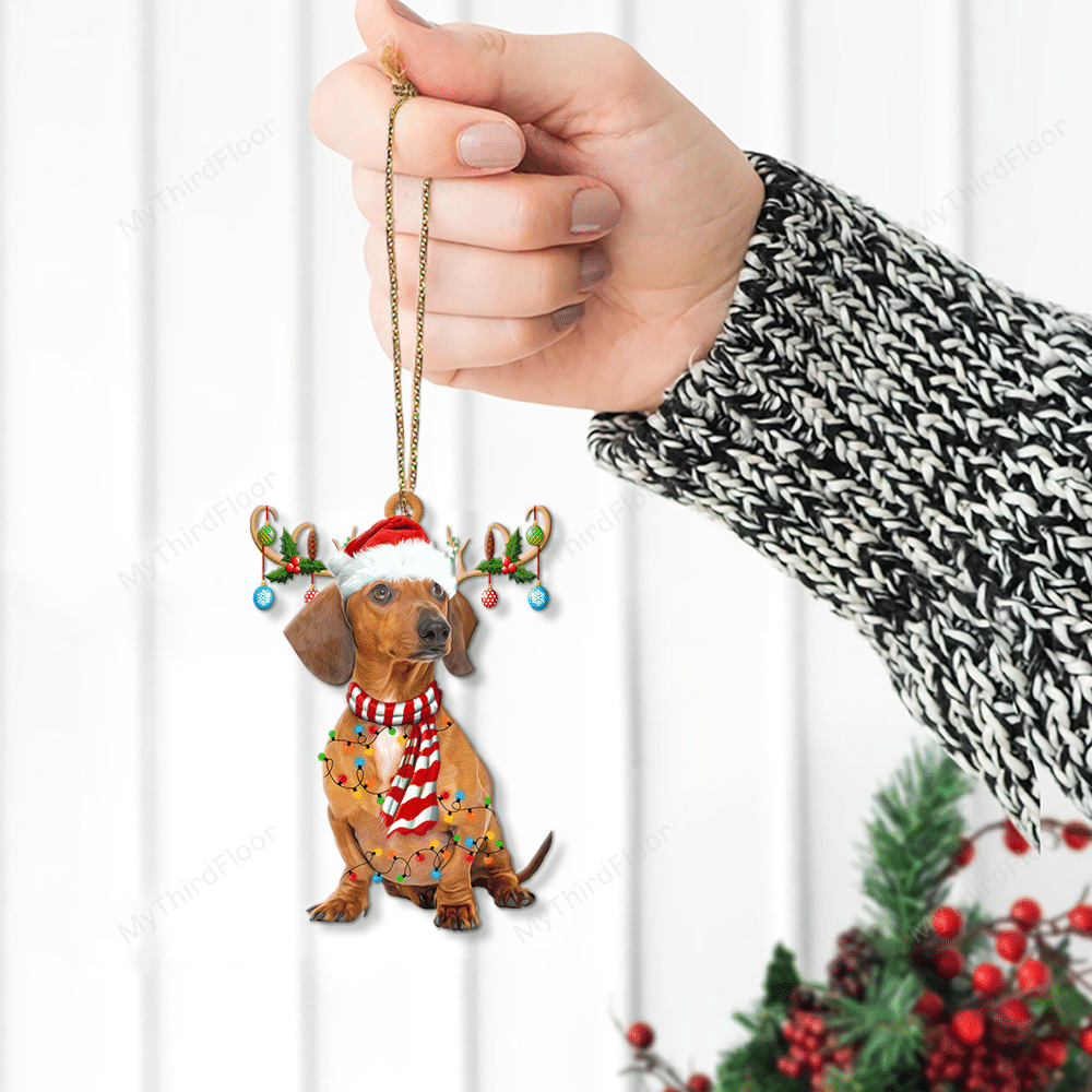 litzzy Dachshund Dog Lovers Christmas Gift Santa Hat Custom Shape Acrylic Ornament Ornament   