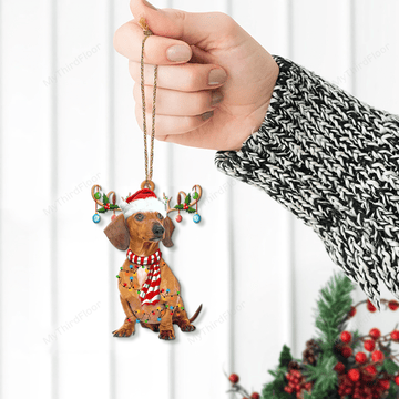 litzzy Dachshund Dog Lovers Christmas Gift Santa Hat Custom Shape Acrylic Ornament Ornament   