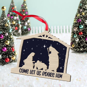 litzzy Come Let Us Adore Him Christmas Gift 2 Layered Wooden Ornament Ornament   