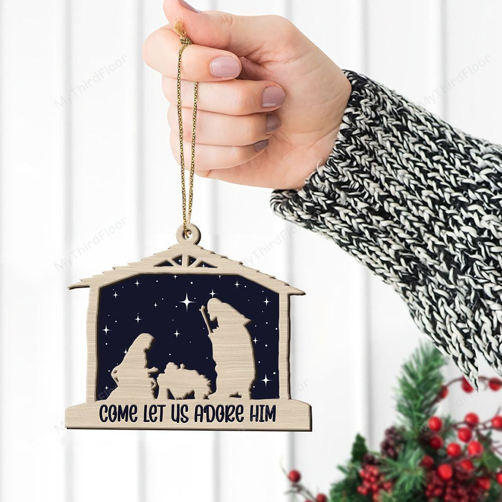litzzy Come Let Us Adore Him Christmas Gift 2 Layered Wooden Ornament Ornament   
