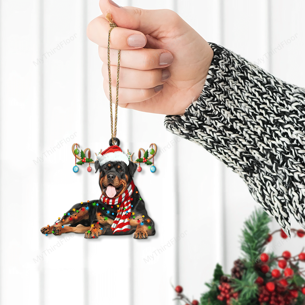 litzzy Rottweiler Dog Lovers Christmas Gift Santa Hat Custom Shape Acrylic Ornament Ornament   