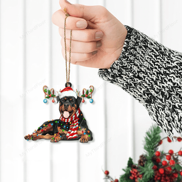 litzzy Rottweiler Dog Lovers Christmas Gift Santa Hat Custom Shape Acrylic Ornament Ornament   