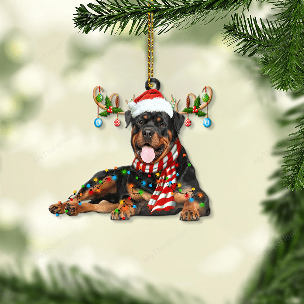 litzzy Rottweiler Dog Lovers Christmas Gift Santa Hat Custom Shape Acrylic Ornament Ornament   
