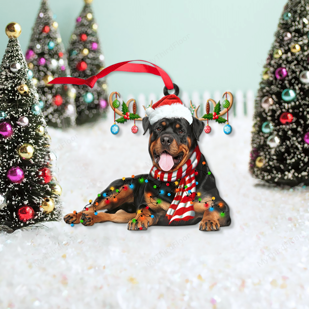 litzzy Rottweiler Dog Lovers Christmas Gift Santa Hat Custom Shape Acrylic Ornament Ornament   