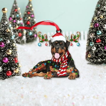litzzy Rottweiler Dog Lovers Christmas Gift Santa Hat Custom Shape Acrylic Ornament Ornament   
