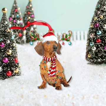 litzzy Dachshund Dog Lovers Christmas Gift Santa Hat Custom Shape Acrylic Ornament Ornament   