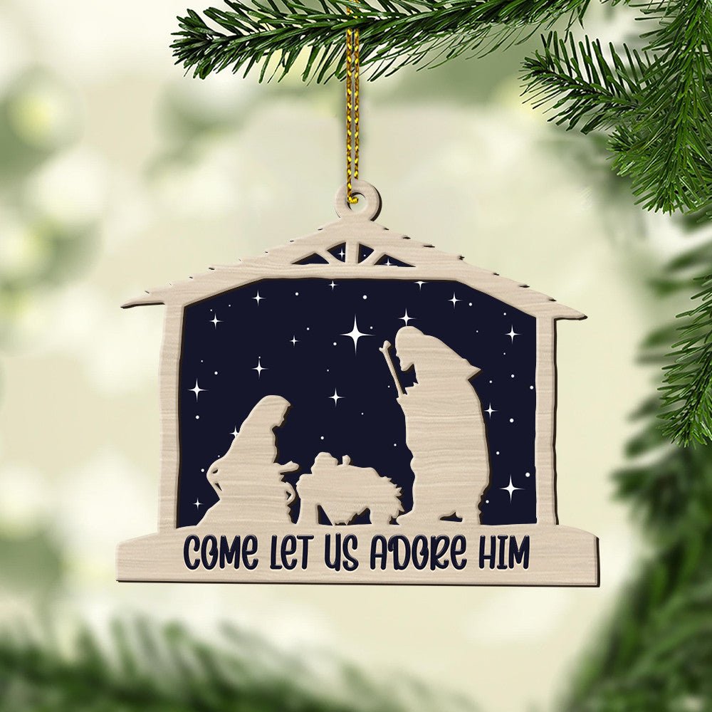 litzzy Come Let Us Adore Him Christmas Gift 2 Layered Wooden Ornament Ornament   
