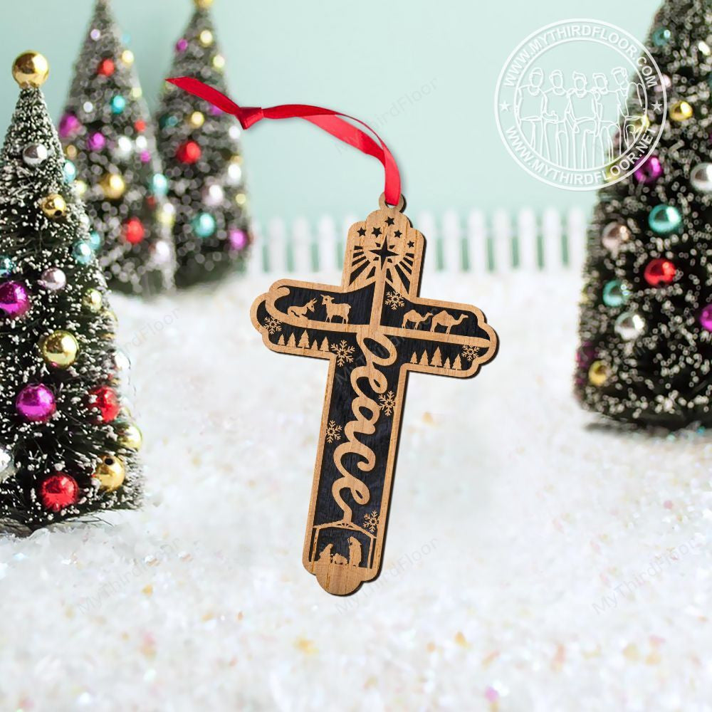 litzzy Peace Christian Cross Christmas Gift 2 Layered Wooden Ornament Ornament   