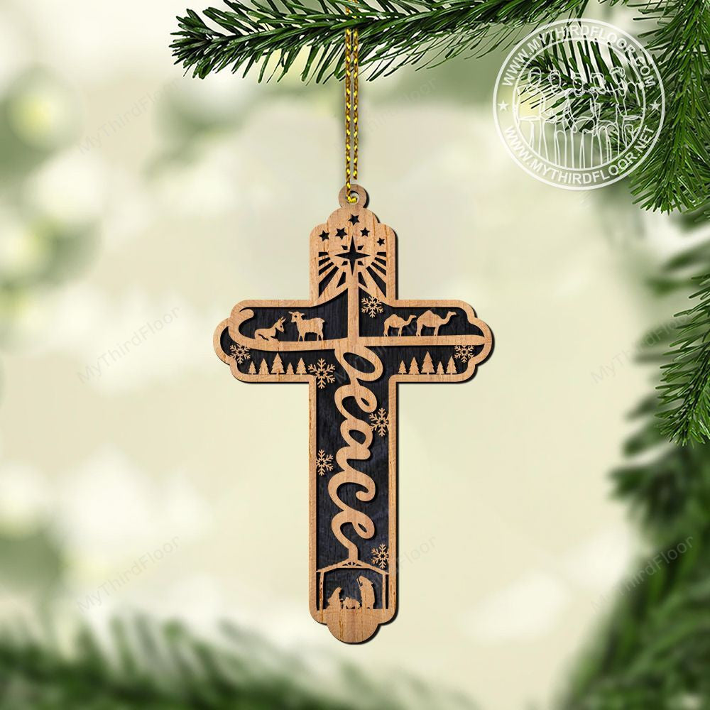 litzzy Peace Christian Cross Christmas Gift 2 Layered Wooden Ornament Ornament   