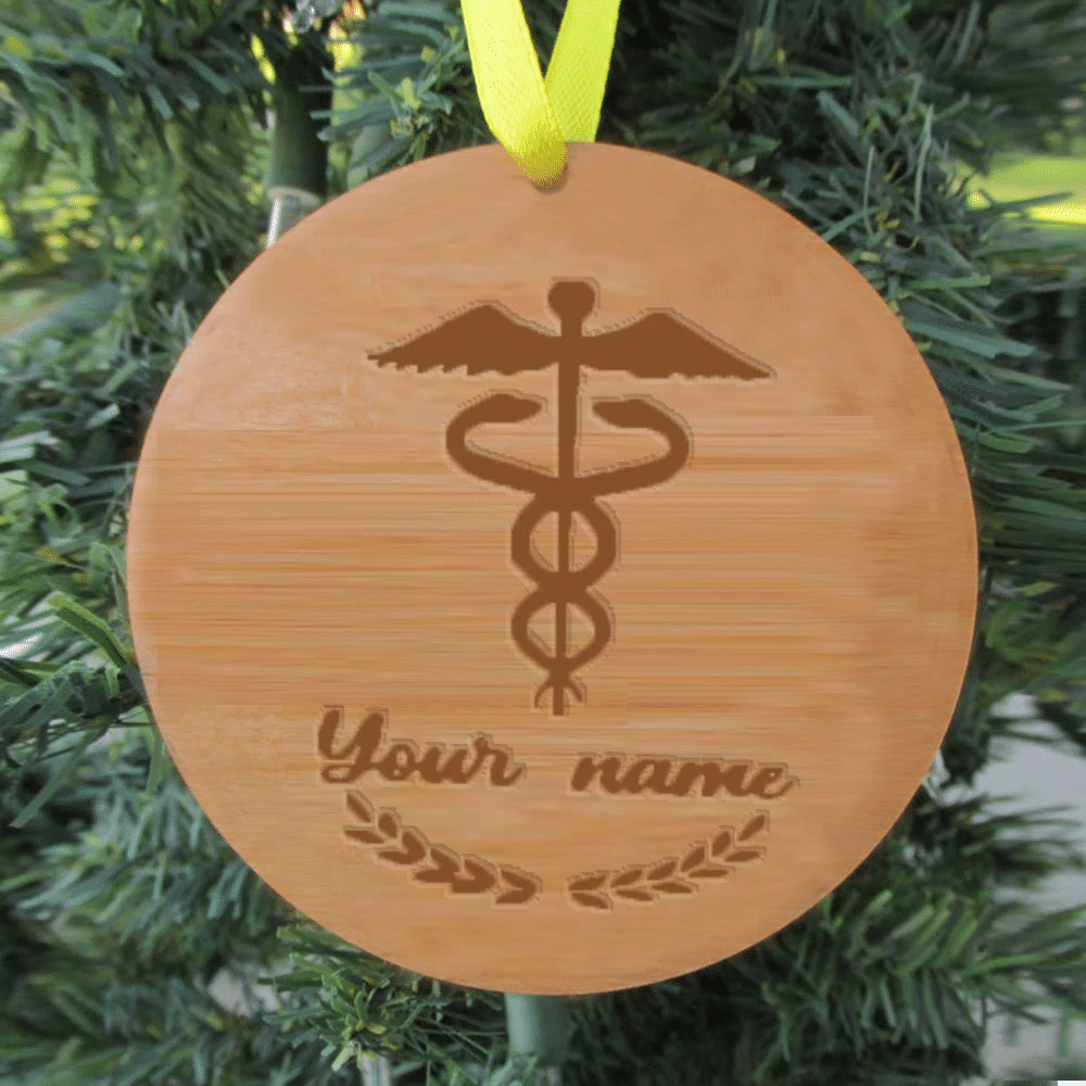 litzzy Personalized Caduceus Symbol Wood Christmas Ornament Ornament   