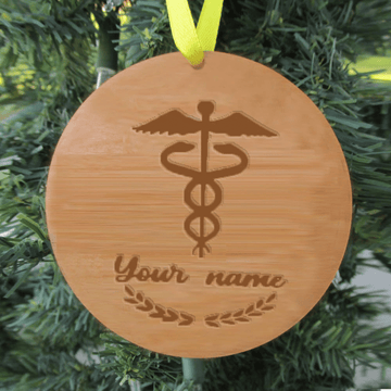 litzzy Personalized Caduceus Symbol Wood Christmas Ornament Ornament   