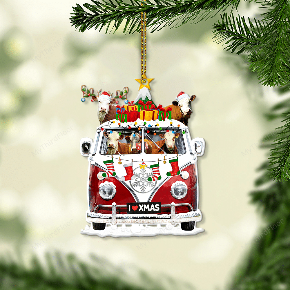 litzzy Hereford Cattle Lovers Christmas Van Custom Shape Acrylic Ornament Ornament   