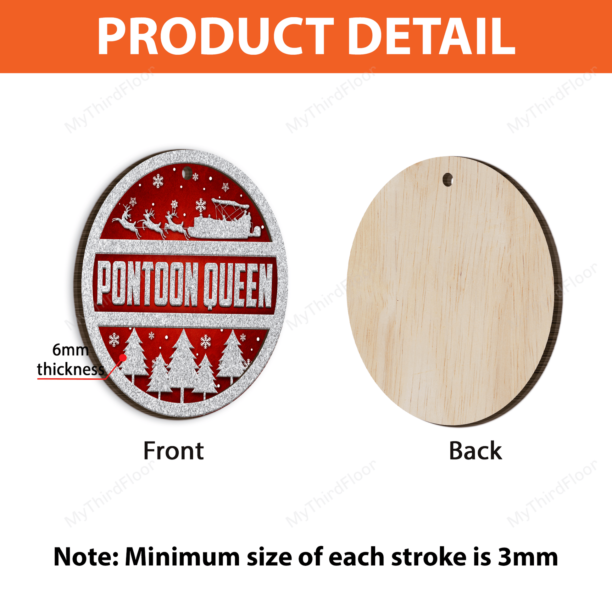 litzzy Pontoon Queen Christmas Gift Circle 2 Layered Wooden Ornament Ornament   