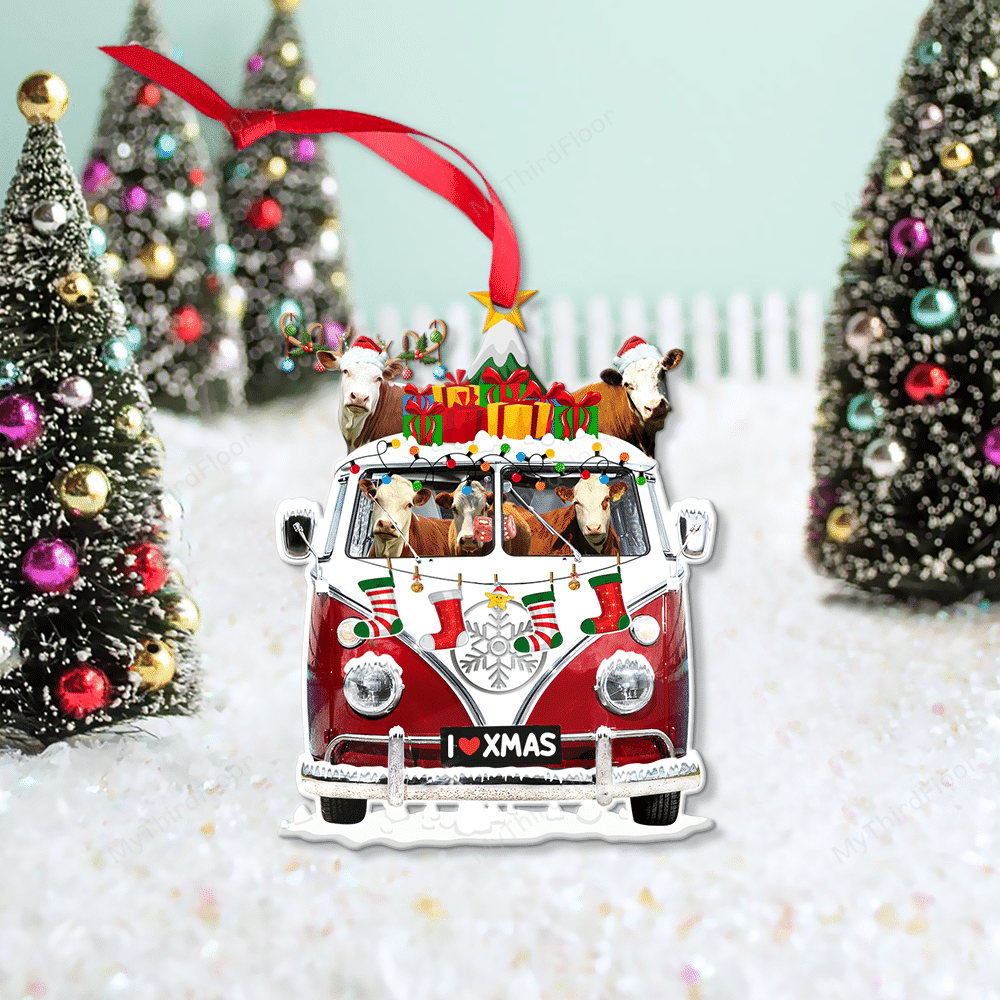 litzzy Hereford Cattle Lovers Christmas Van Custom Shape Acrylic Ornament Ornament   