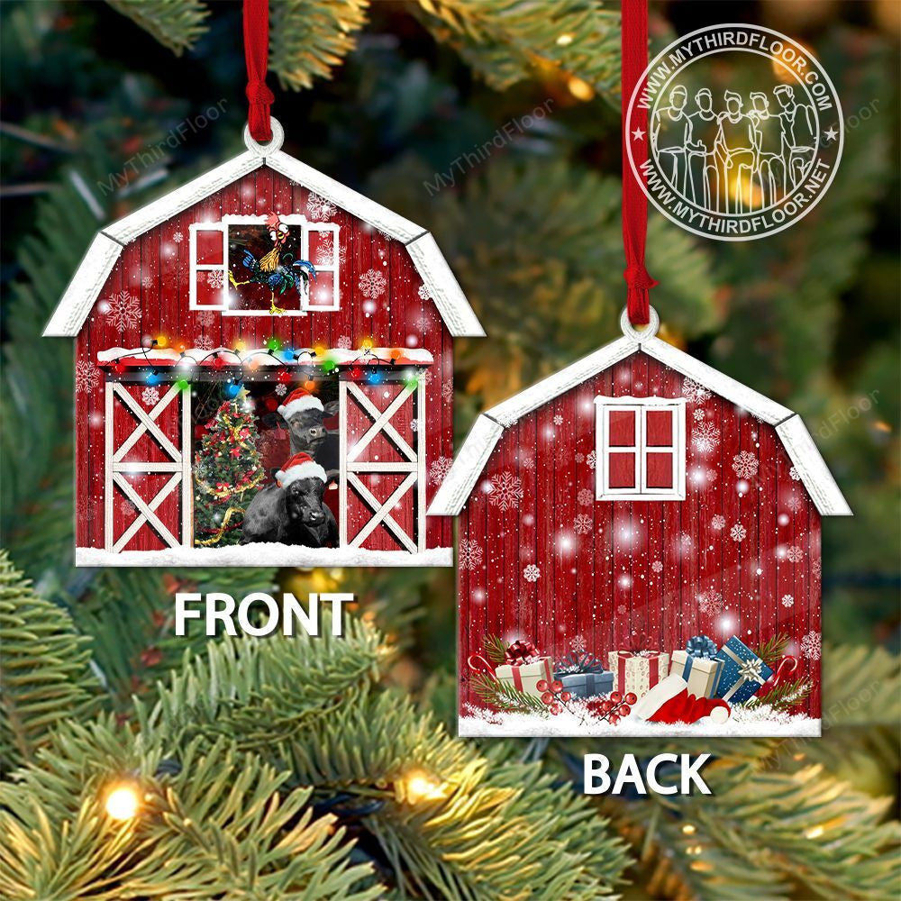 litzzy Black Angus Catte Lovers Christmas Gift Red Barn Custom Shape Acrylic Ornament Ornament   