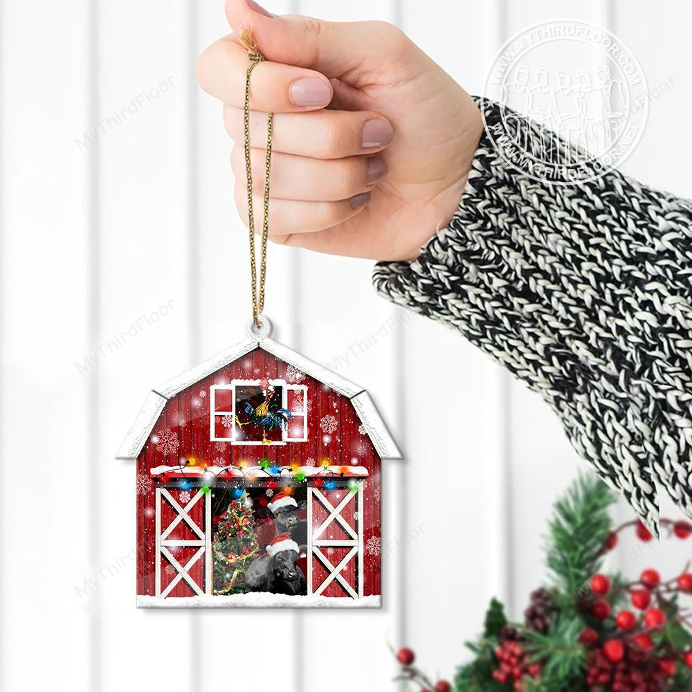 litzzy Black Angus Catte Lovers Christmas Gift Red Barn Custom Shape Acrylic Ornament Ornament   