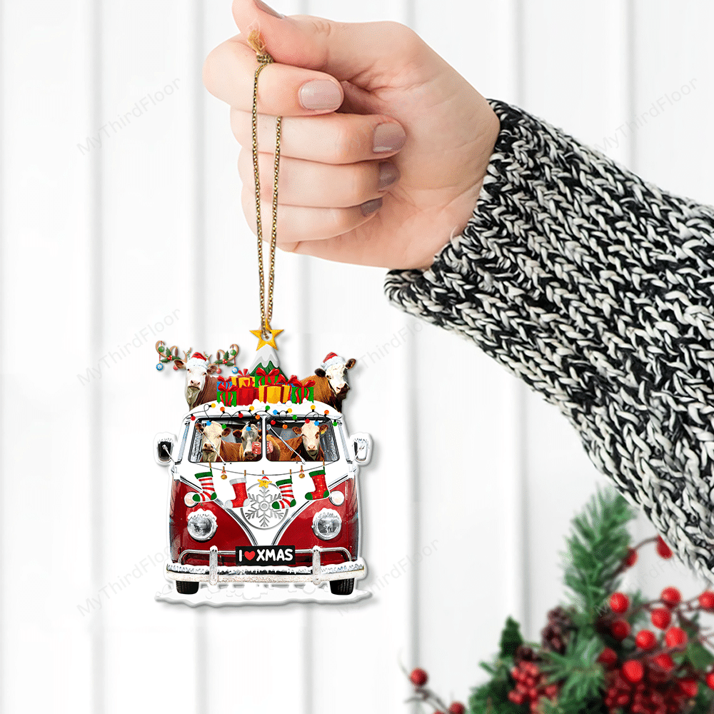 litzzy Hereford Cattle Lovers Christmas Van Custom Shape Acrylic Ornament Ornament   