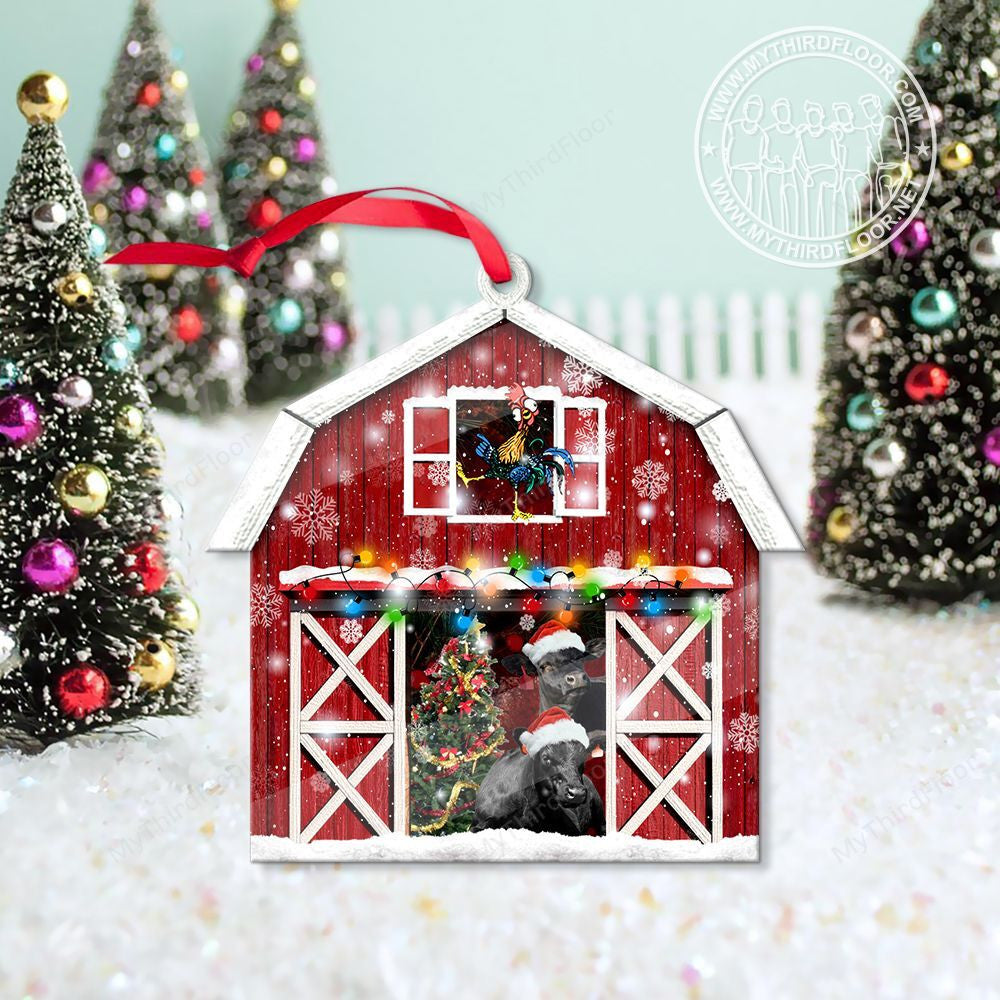 litzzy Black Angus Catte Lovers Christmas Gift Red Barn Custom Shape Acrylic Ornament Ornament   