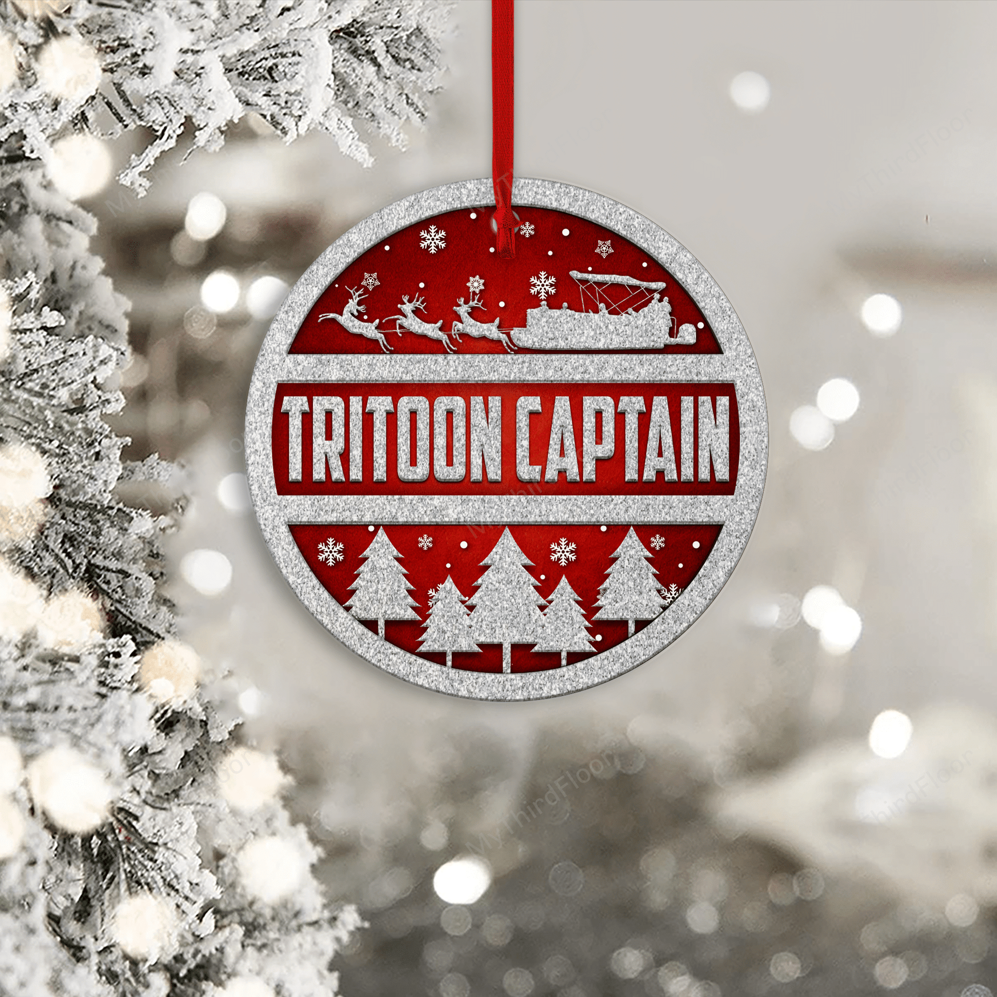 litzzy Tritoon Captain Christmas Gift Circle 2 Layered Wooden Ornament Ornament   
