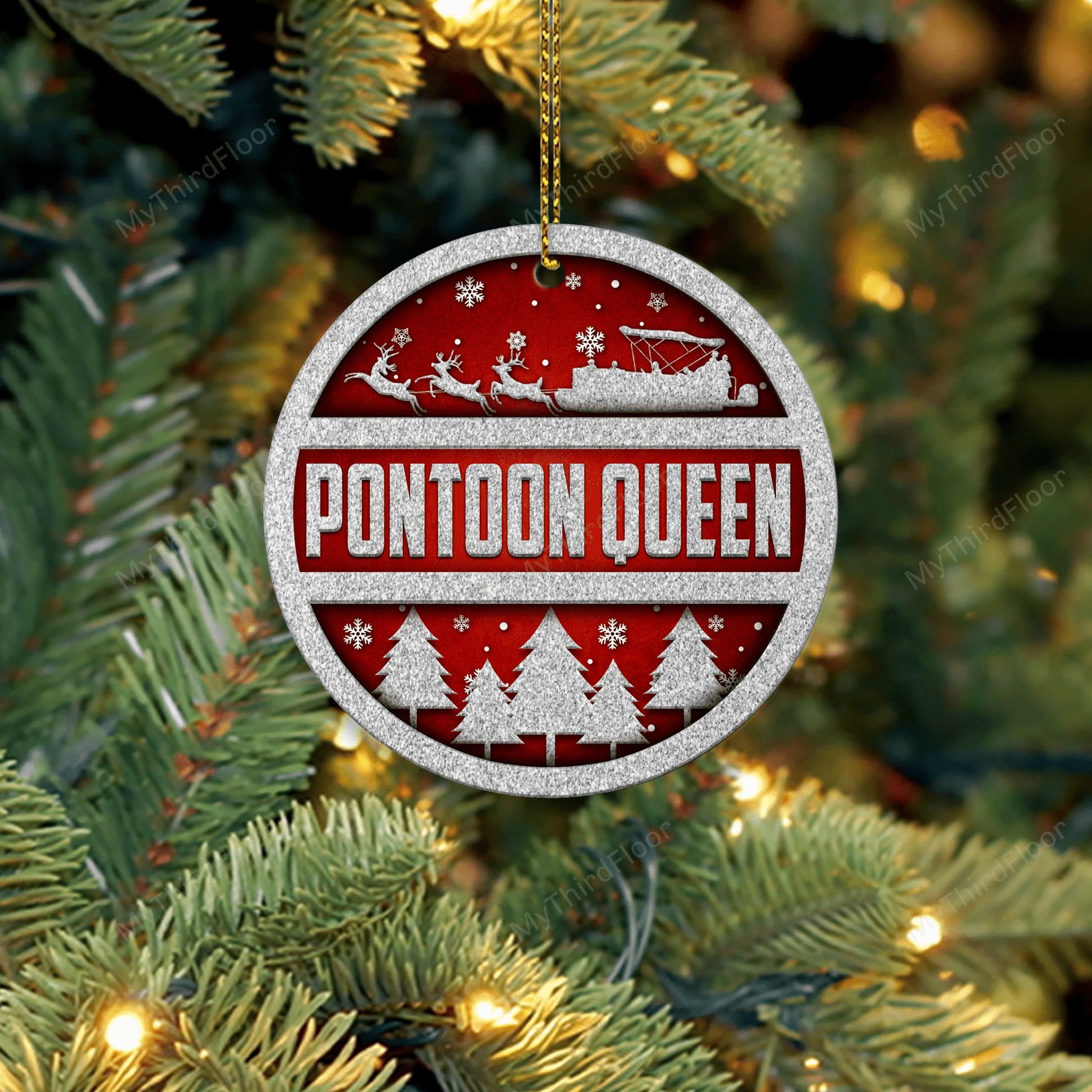 litzzy Pontoon Queen Christmas Gift Circle 2 Layered Wooden Ornament Ornament   