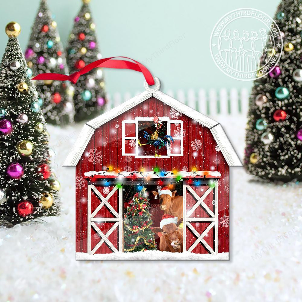 litzzy Red Angus Catte Lovers Christmas Gift Red Barn Custom Shape Acrylic Ornament Ornament   