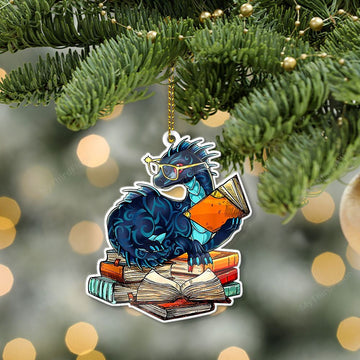 litzzy Reading Lovers Christmas Gift Dragon Reading Book Custom Shape Acrylic Ornament Ornament   