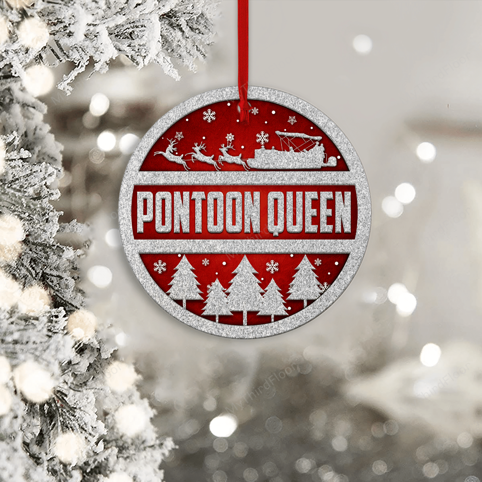 litzzy Pontoon Queen Christmas Gift Circle 2 Layered Wooden Ornament Ornament   