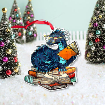 litzzy Reading Lovers Christmas Gift Dragon Reading Book Custom Shape Acrylic Ornament Ornament   