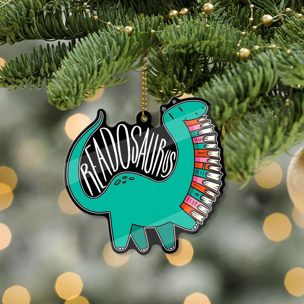 litzzy Reading Lovers Christmas Gift Readosaurus Custom Shape Acrylic Ornament Ornament   