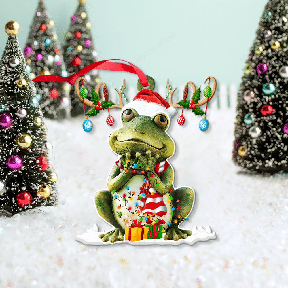 litzzy Frog Lovers Christmas Gift Santa Hat Custom Shape Acrylic Ornament Ornament   