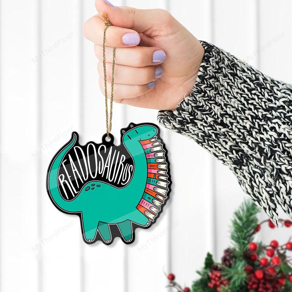 litzzy Reading Lovers Christmas Gift Readosaurus Custom Shape Acrylic Ornament Ornament   