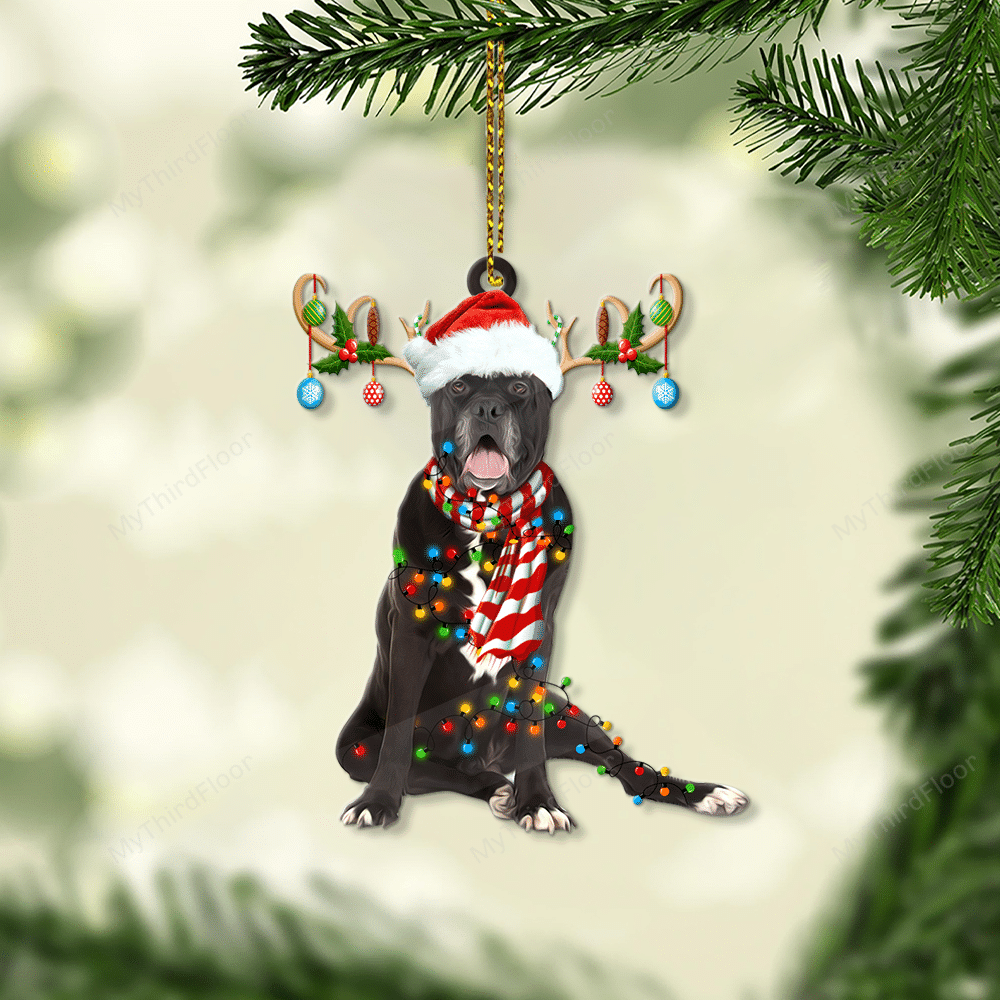 litzzy Cane Corso Dog Lovers Christmas Gift Santa Hat Custom Shape Acrylic Ornament Ornament   