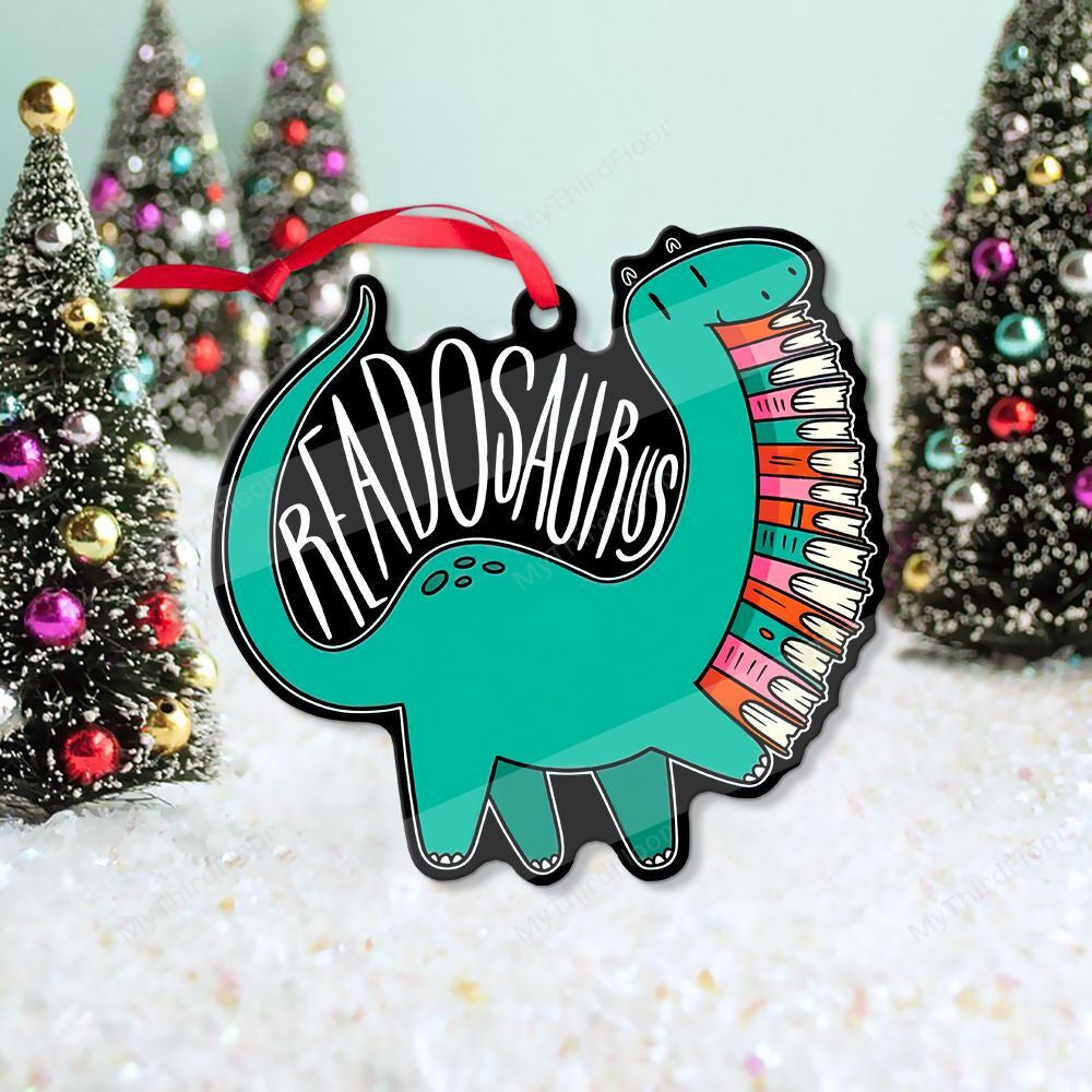 litzzy Reading Lovers Christmas Gift Readosaurus Custom Shape Acrylic Ornament Ornament   