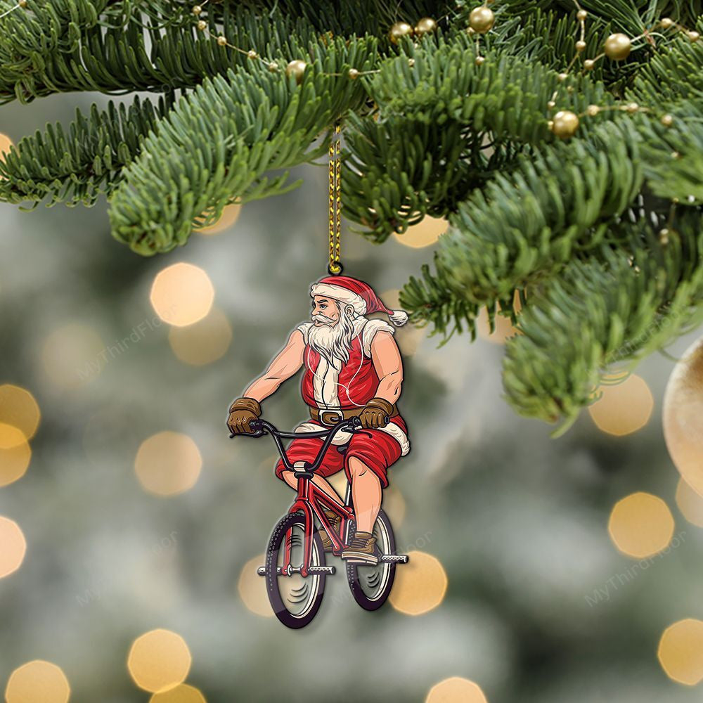 litzzy Santa Rides BMX Cycling Lovers Christmas Gift Custom Shape Acrylic Ornament Ornament   