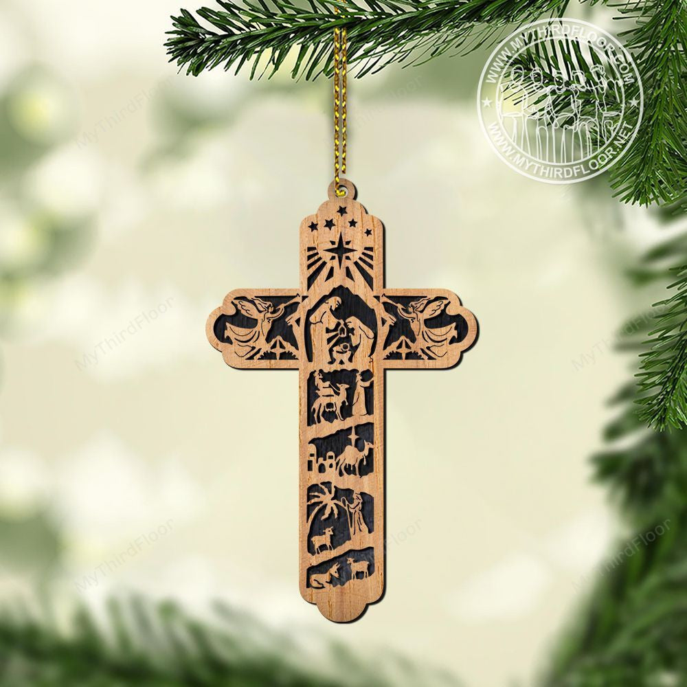 litzzy Story Of The Birth Of Jesus Christ 2 Layered Wooden Ornament Ornament   