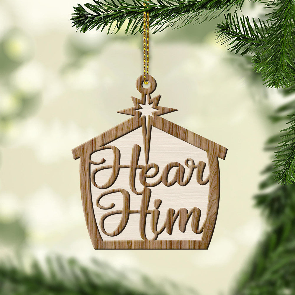 litzzy Hear Him Christmas Gift 2 Layered Wooden Ornament Ornament   