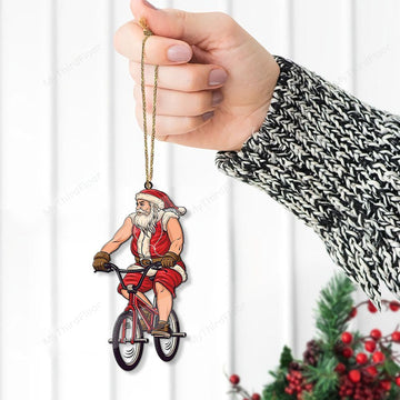 litzzy Santa Rides BMX Cycling Lovers Christmas Gift Custom Shape Acrylic Ornament Ornament   
