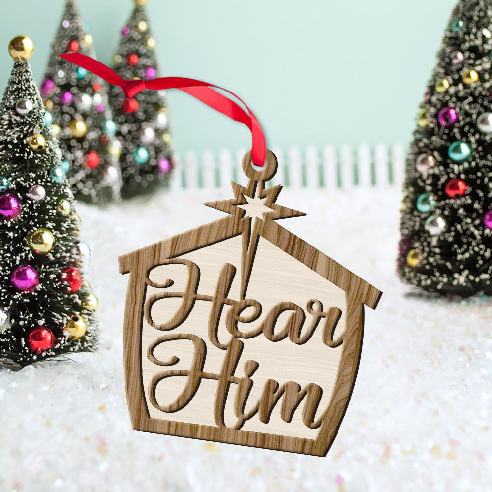 litzzy Hear Him Christmas Gift 2 Layered Wooden Ornament Ornament   