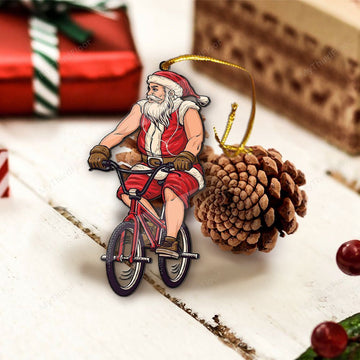 litzzy Santa Rides BMX Cycling Lovers Christmas Gift Custom Shape Acrylic Ornament Ornament   