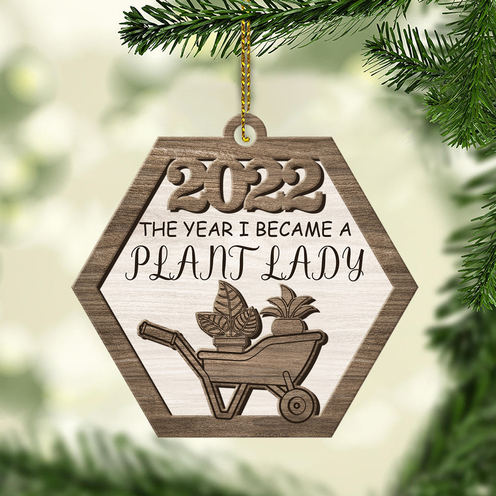 litzzy The Year I Became A Plant Lady 2022 Christmas Gift 2 Layered Wooden Ornament Ornament   