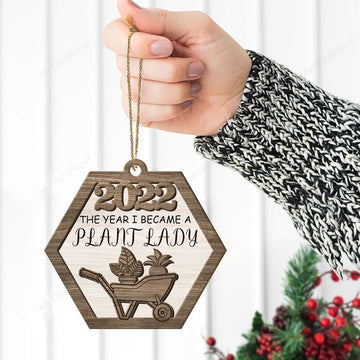litzzy The Year I Became A Plant Lady 2022 Christmas Gift 2 Layered Wooden Ornament Ornament   
