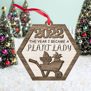 litzzy The Year I Became A Plant Lady 2022 Christmas Gift 2 Layered Wooden Ornament Ornament   