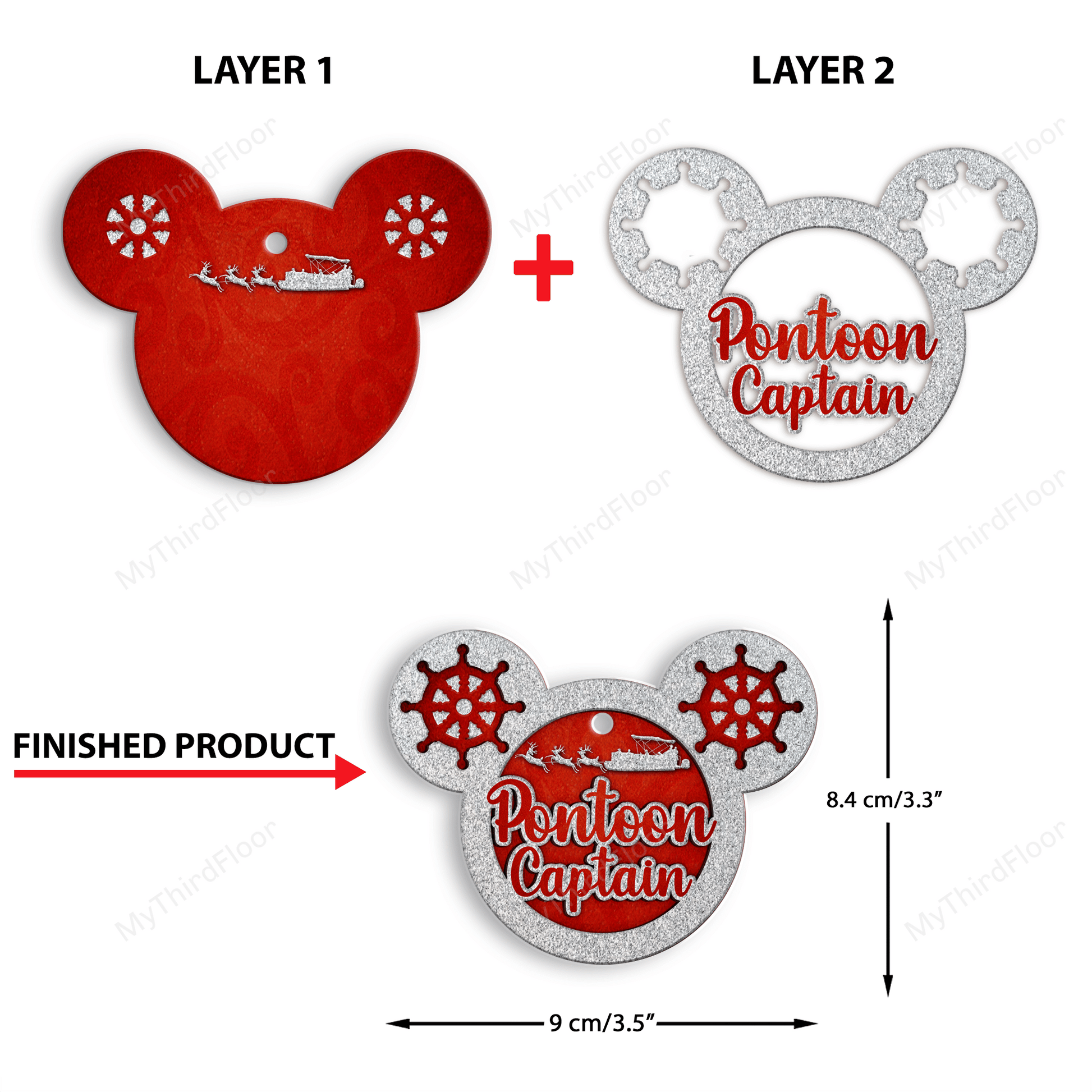 litzzy Pontoon Captain Funny Christmas Gift 2 Layered Wooden Ornament Ornament   